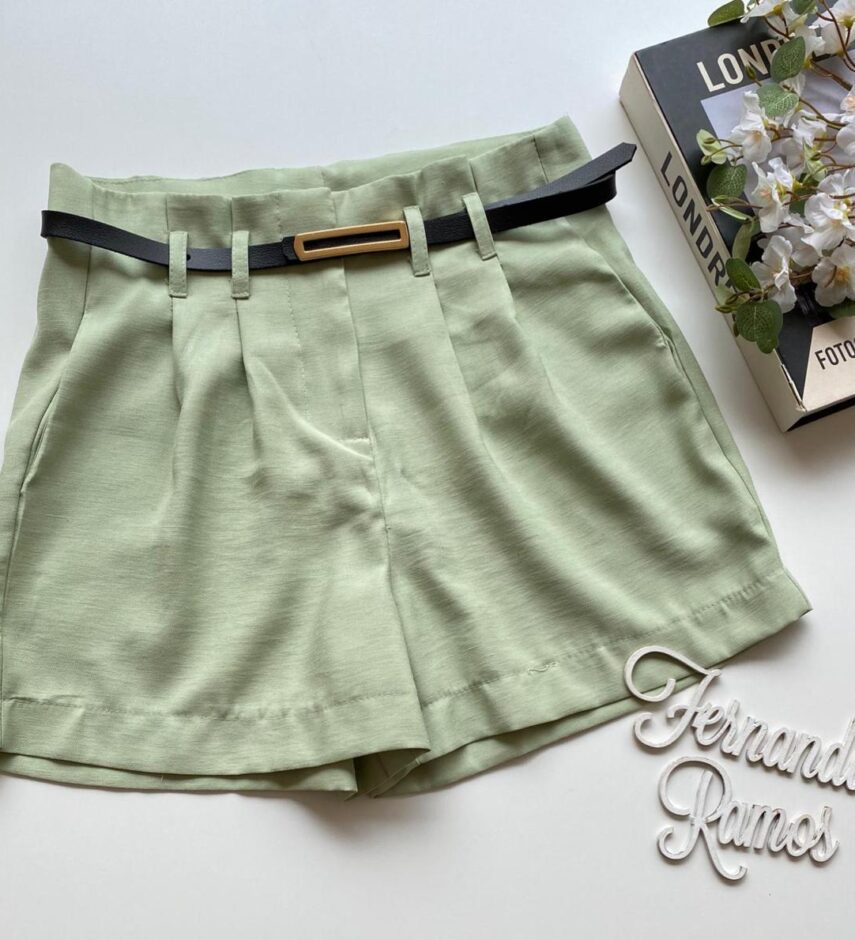 Short Feminino Juliana com Cinto Verde Menta - Fernanda Ramos Store