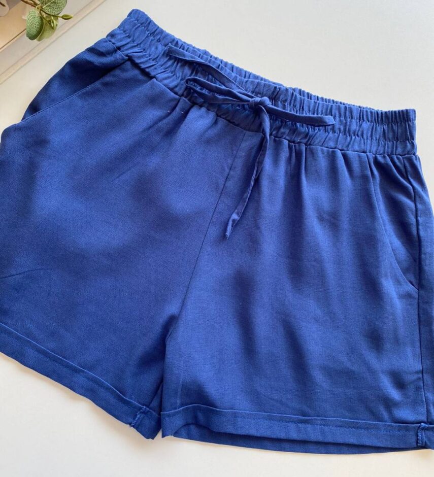Short Feminino Viscolinho com Bolsos e Amarração Azul - Fernanda Ramos Store