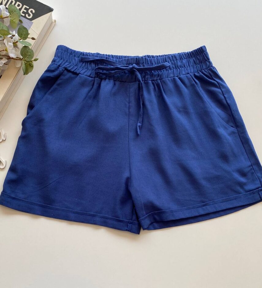 Short Feminino Viscolinho com Bolsos e Amarração Azul - Fernanda Ramos Store
