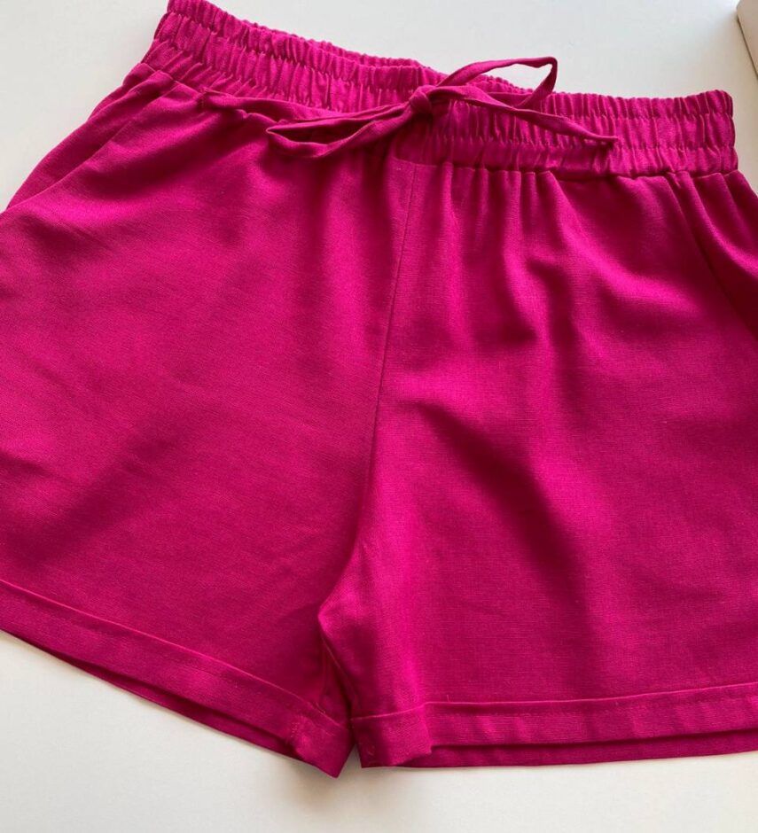 Short Feminino Viscolinho com Bolsos e Amarração Pink - Fernanda Ramos Store