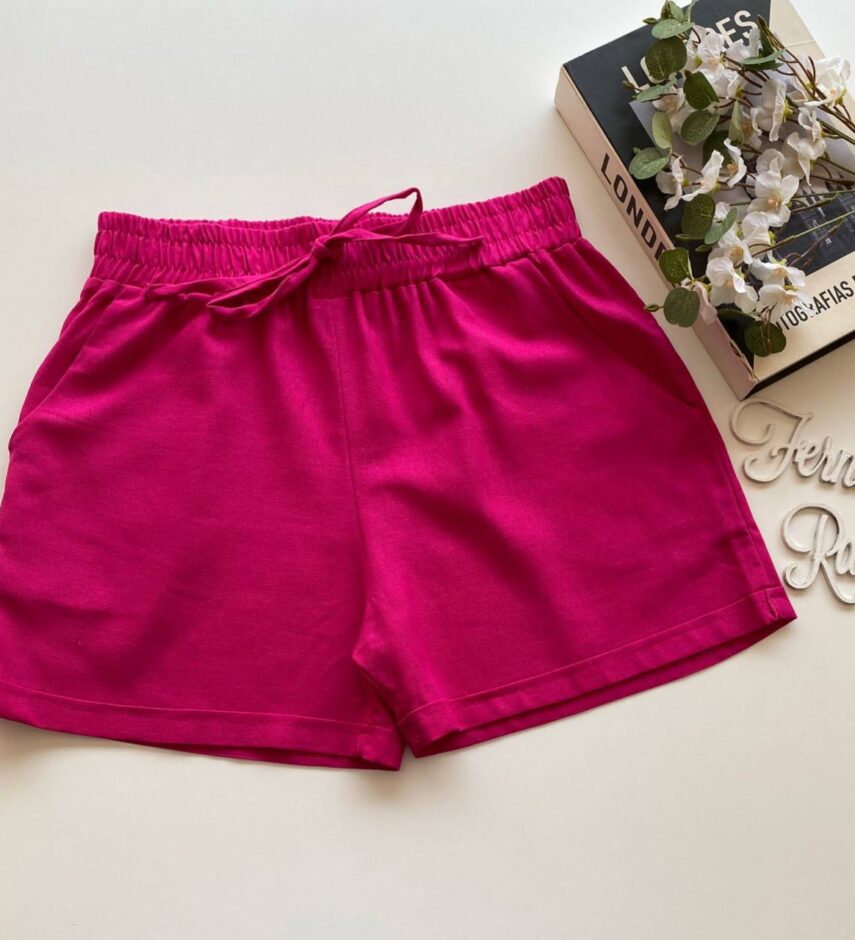 Short Feminino Viscolinho com Bolsos e Amarração Pink - Fernanda Ramos Store