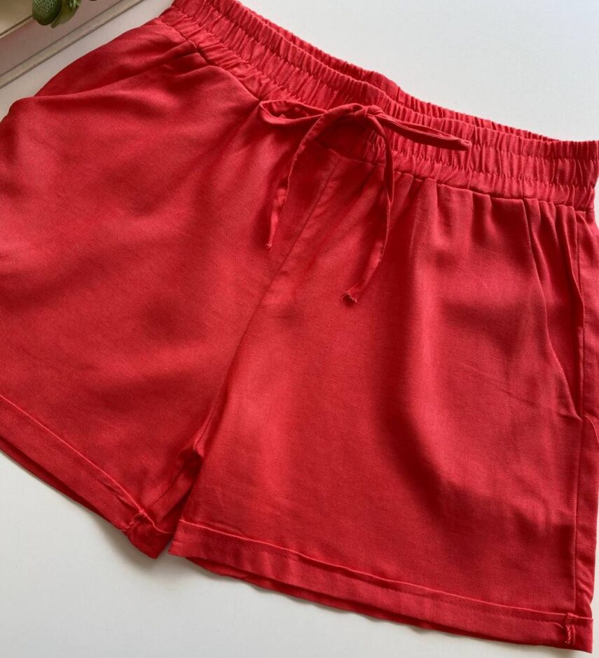 Short Feminino Viscolinho com Bolsos e Amarração Salmão - Fernanda Ramos Store