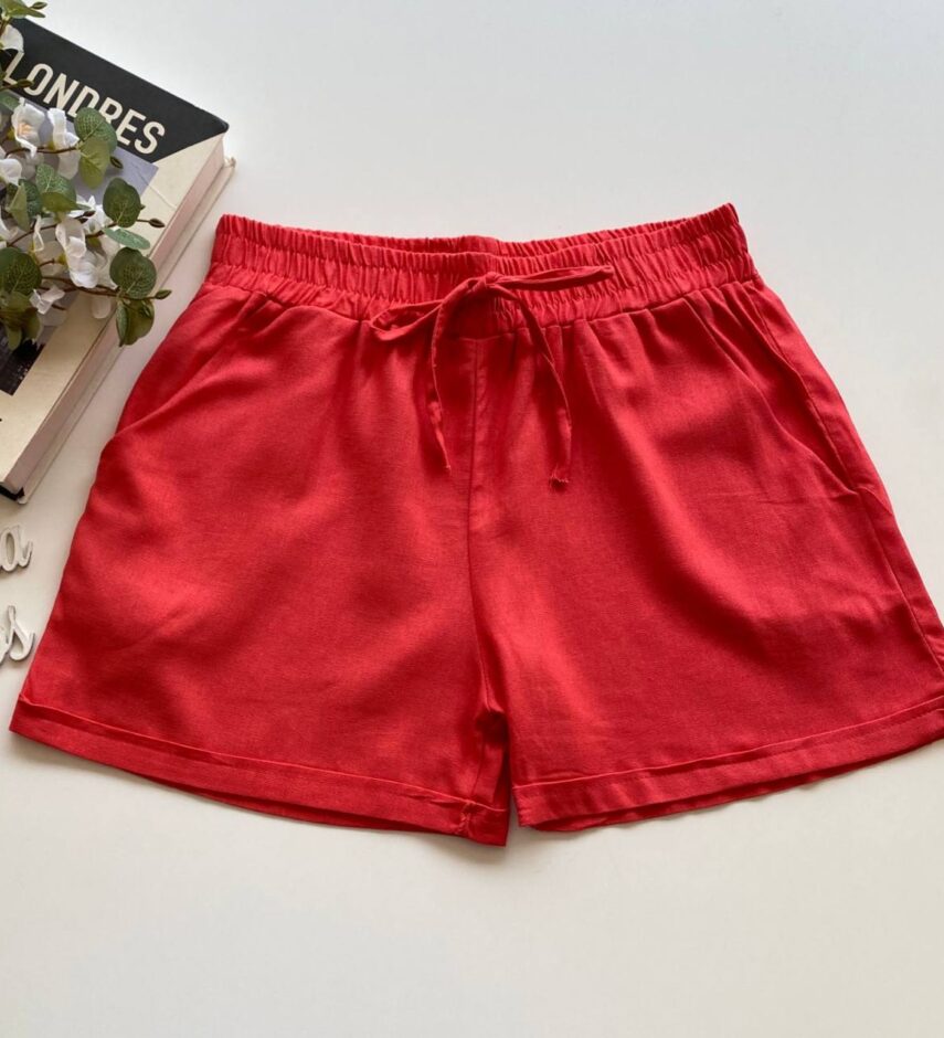 Short Feminino Viscolinho com Bolsos e Amarração Salmão - Fernanda Ramos Store