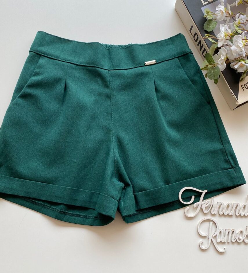 Short Feminino Viscolinho Jéssica com Bolsos Verde - Fernanda Ramos Store