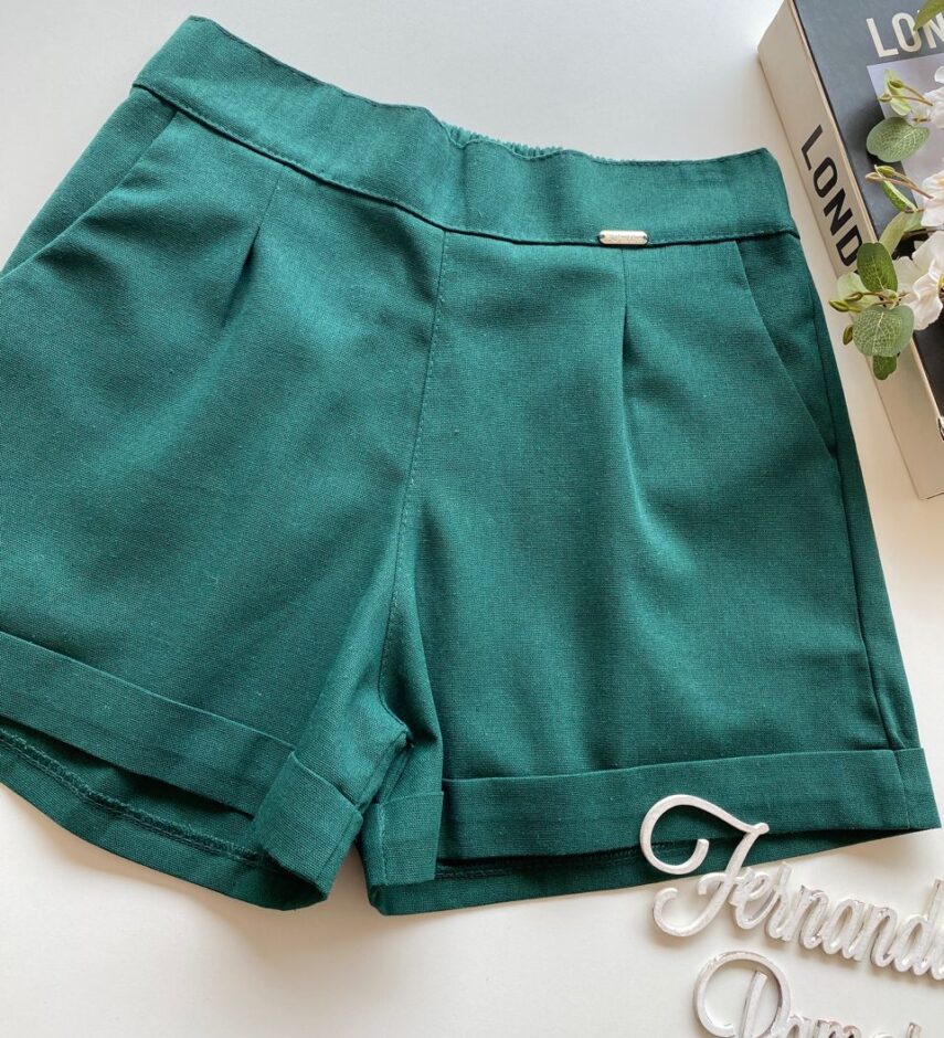 Short Feminino Viscolinho Jéssica com Bolsos Verde - Fernanda Ramos Store