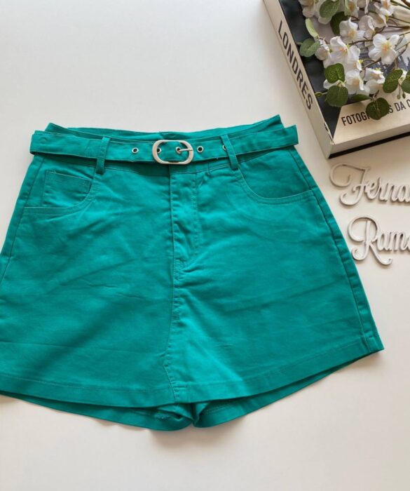 Short Saia Feminino com Cinto Manuela Verde Água - Fernanda Ramos Store