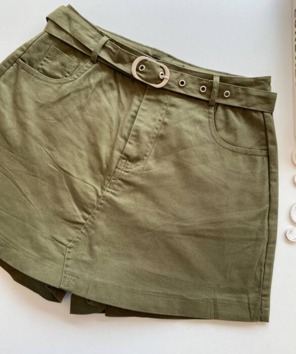 Short Saia Feminino com Cinto Manuela Verde Militar - Fernanda Ramos Store