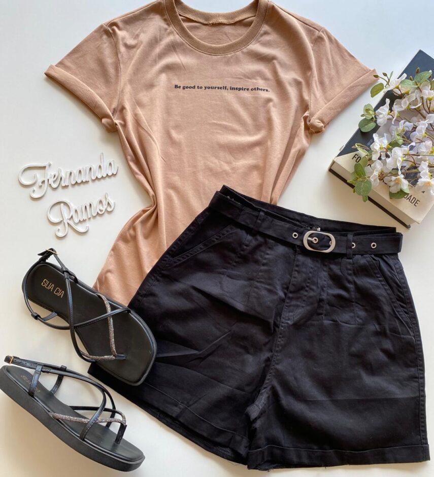 T-shirt Manga Curta Feminina Be Good To Yourself Bege - Fernanda Ramos Store