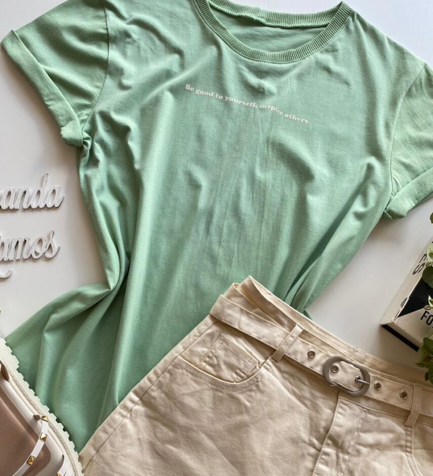 T-shirt Manga Curta Feminina Be Good To Yourself Verde Menta - Fernanda Ramos Store