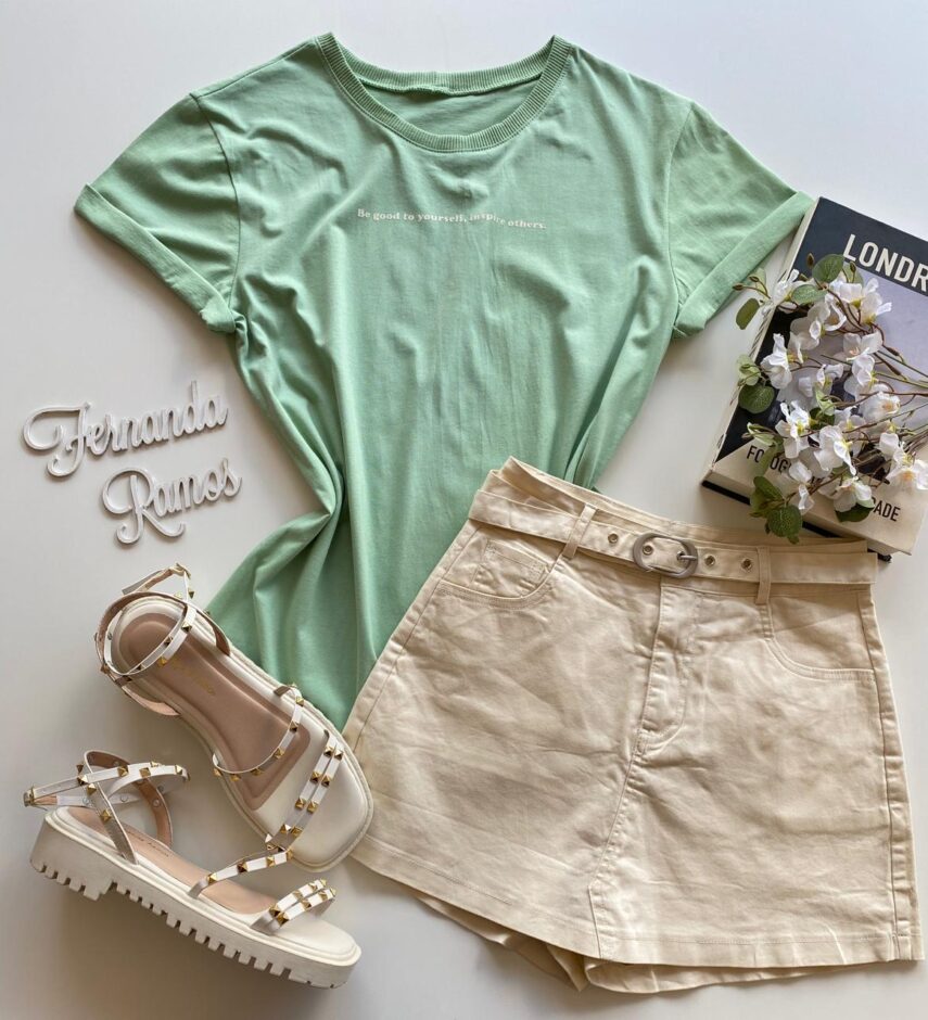 T-shirt Manga Curta Feminina Be Good To Yourself Verde Menta - Fernanda Ramos Store