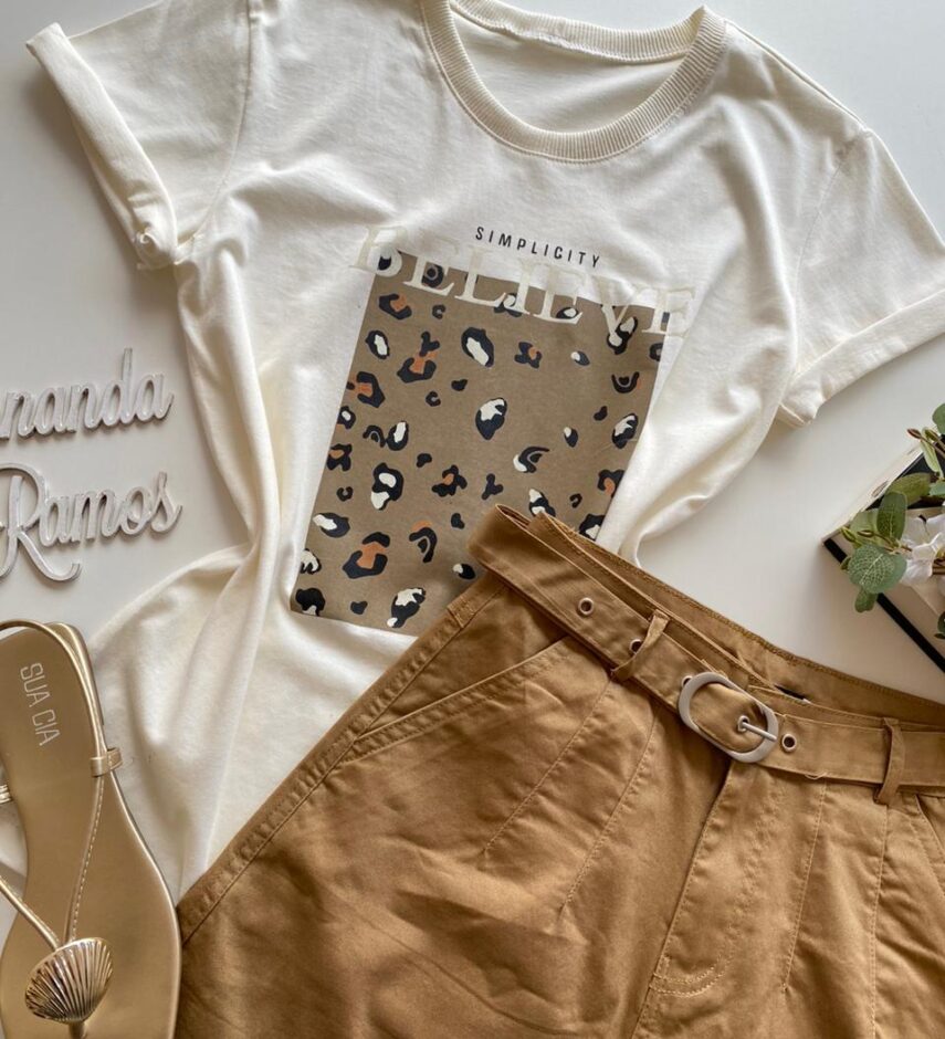 T-shirt Manga Curta Feminina Believe Off White - Fernanda Ramos Store