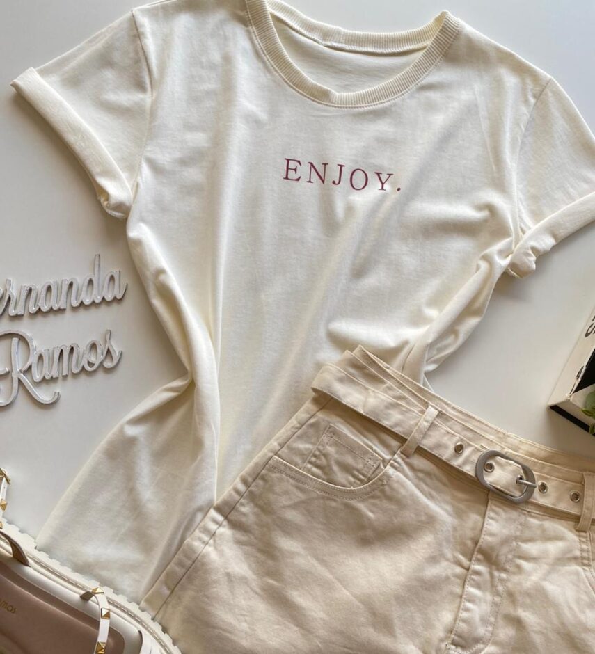 T-shirt Manga Curta Feminina Enjoy Off White - Fernanda Ramos Store