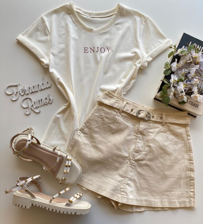 T-shirt Manga Curta Feminina Enjoy Off White - Fernanda Ramos Store