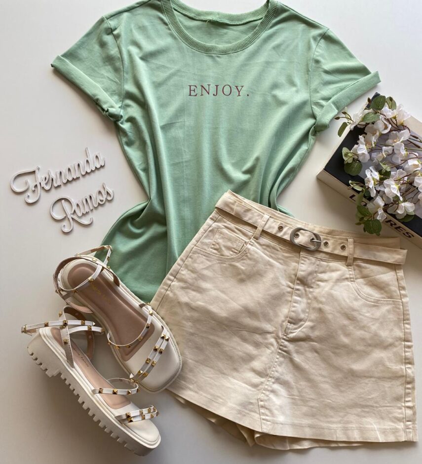 T-shirt Manga Curta Feminina Enjoy Verde Menta - Fernanda Ramos Store