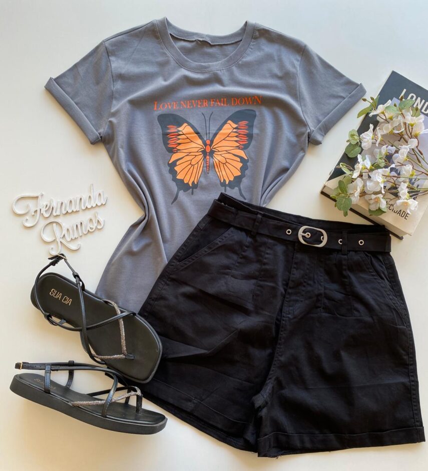 T-shirt Manga Curta Feminina Love Never Fail Down Cinza - Fernanda Ramos Store