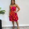 Vestido Feminino Curto com Bojo Estampado Fundo Laranja - Fernanda Ramos Store