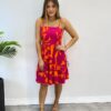 Vestido Feminino Curto com Bojo Estampado Fundo Laranja - Fernanda Ramos Store