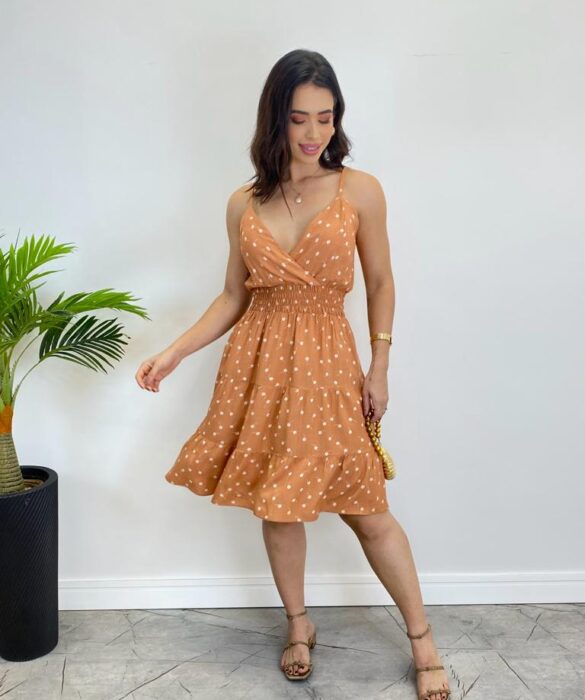 Vestido Feminino Curto Júlia com Bojo Estampado Bege - Fernanda Ramos Store