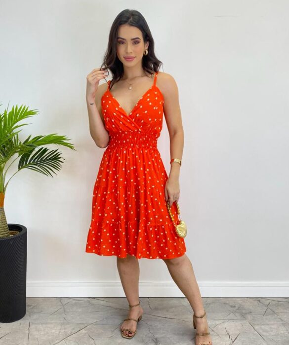 Vestido Feminino Curto Júlia com Bojo Estampado Coral - Fernanda Ramos Store