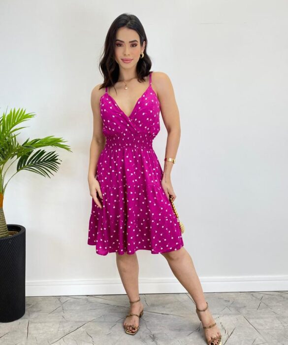 Vestido Feminino Curto Júlia com Bojo Estampado Fúcsia - Fernanda Ramos Store