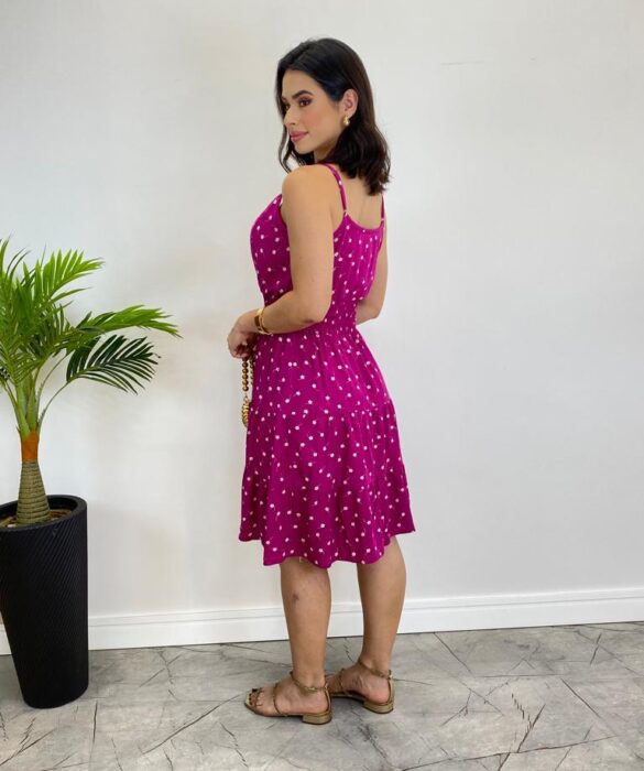 Vestido Feminino Curto Júlia com Bojo Estampado Fúcsia - Fernanda Ramos Store