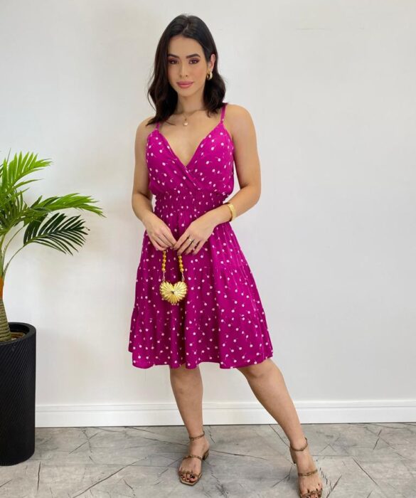 Vestido Feminino Curto Júlia com Bojo Estampado Fúcsia - Fernanda Ramos Store