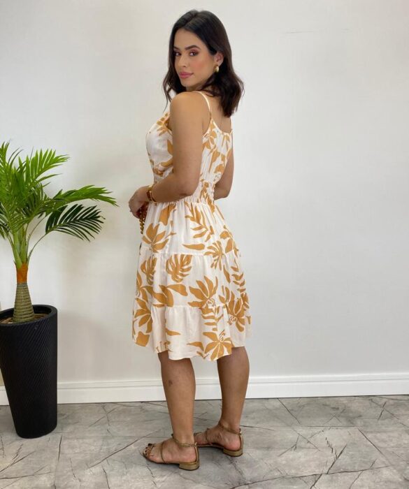 Vestido Feminino Curto Liz com Bojo Estampado Off White - Fernanda Ramos Store