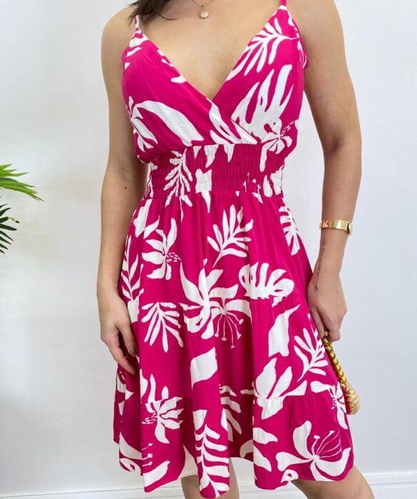 Vestido Feminino Curto Liz com Bojo Estampado Pink - Fernanda Ramos Store