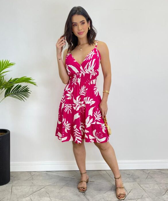 Vestido Feminino Curto Liz com Bojo Estampado Pink - Fernanda Ramos Store