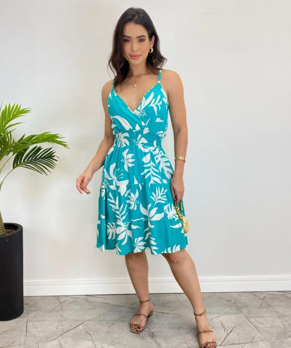 Vestido Feminino Curto Liz com Bojo Estampado Verde Água - Fernanda Ramos Store