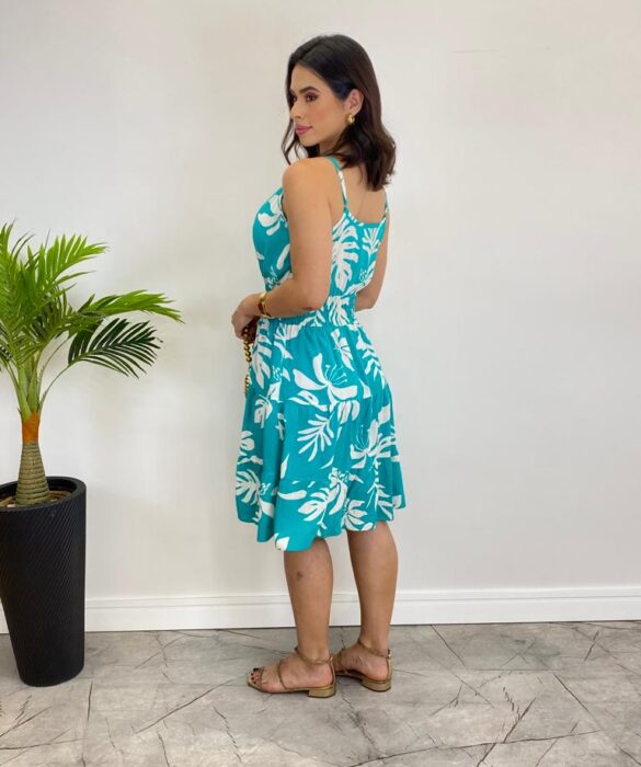 Vestido Feminino Curto Liz com Bojo Estampado Verde Água - Fernanda Ramos Store