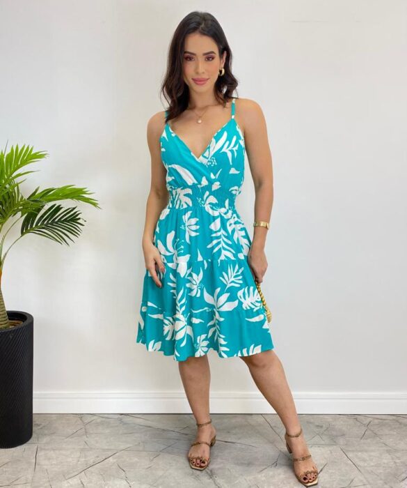 Vestido Feminino Curto Liz com Bojo Estampado Verde Água - Fernanda Ramos Store