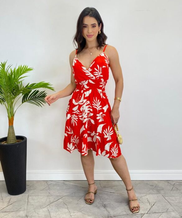 Vestido Feminino Curto Liz com Bojo Estampado Vermelho - Fernanda Ramos Store