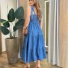 Vestido Jeans Midi sem Bojo com Amarração nas Alças - Fernanda Ramos Store