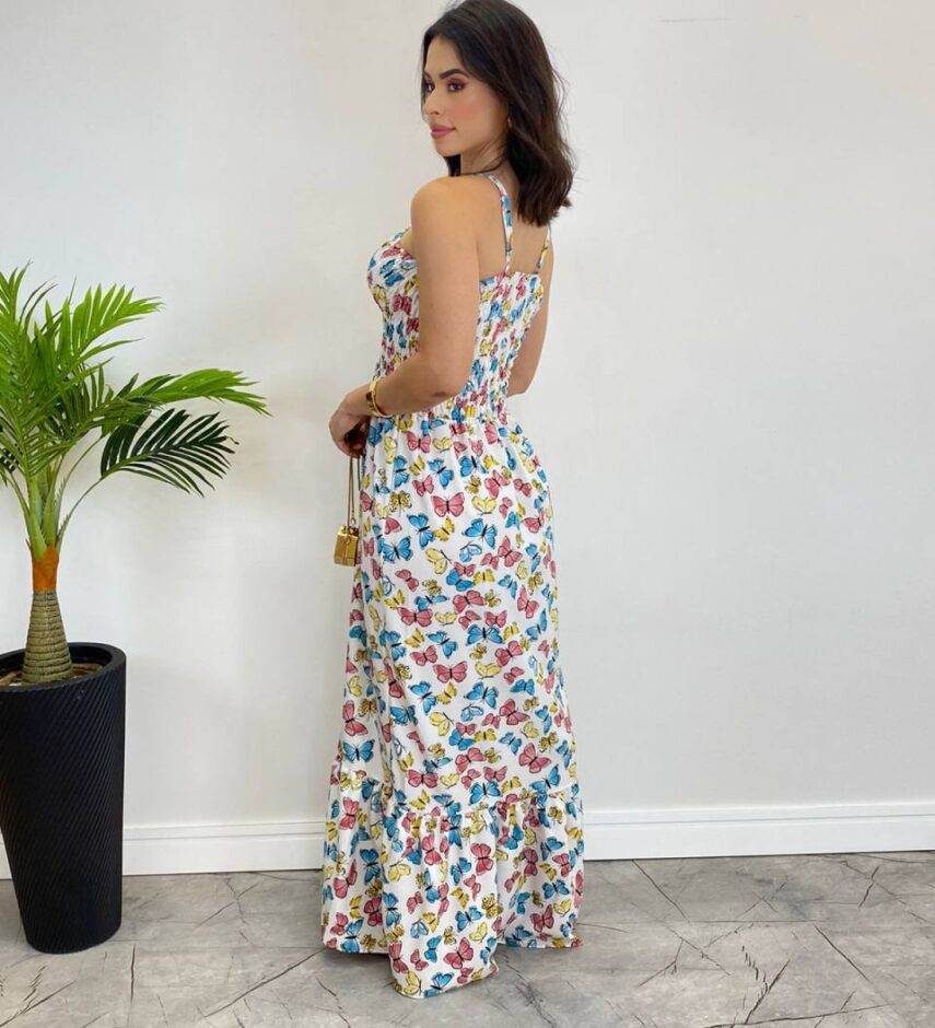 fernandaramosstore com br Vestido Longo Bia sem Bojo Estampa Borboletas Branco4