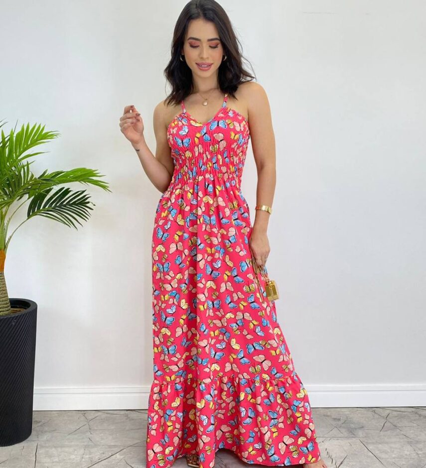 fernandaramosstore com br Vestido Longo Bia sem Bojo Estampa Borboletas Pink1