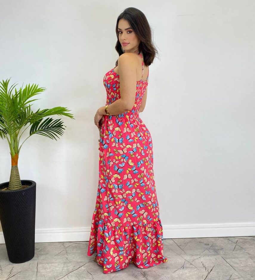 fernandaramosstore com br Vestido Longo Bia sem Bojo Estampa Borboletas Pink4