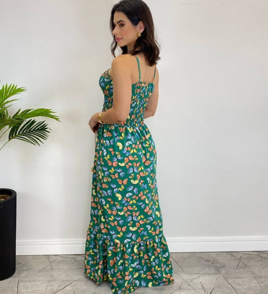 fernandaramosstore com br Vestido Longo Bia sem Bojo Estampa Borboletas Verde5