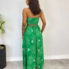 Vestido Longo com Bojo e Amarração no Pescoço Estampado Verde - Fernanda Ramos Store