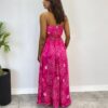 Vestido Longo com Bojo e Amarração no Pescoço Estampado Pink - Fernanda Ramos Store