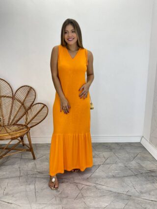 fernandaramosstore com br Vestido Longo de Malha Alça Grossa Laranja1