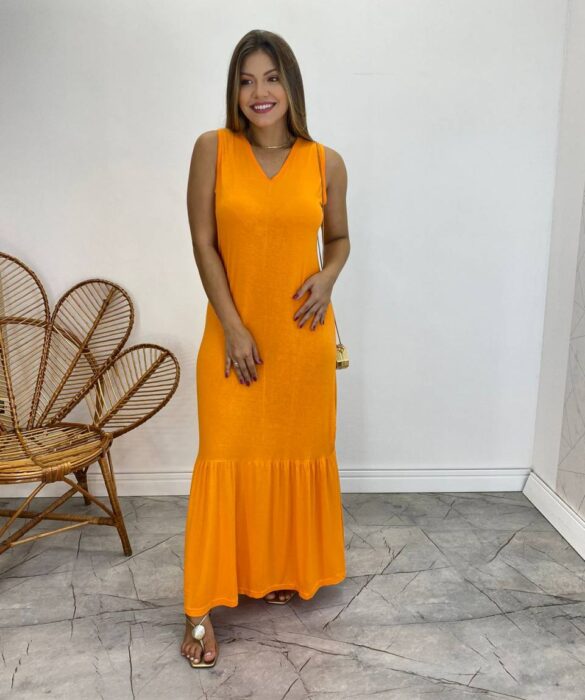 fernandaramosstore com br Vestido Longo de Malha Alça Grossa Laranja1