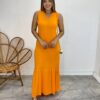 Vestido Longo de Malha Alça Grossa Laranja Fernanda Ramos Store