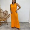 fernandaramosstore com br Vestido Longo de Malha Alça Grossa Laranja2