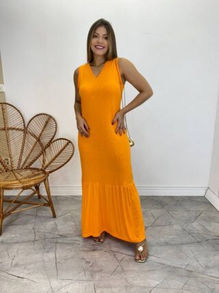 fernandaramosstore com br Vestido Longo de Malha Alça Grossa Laranja2