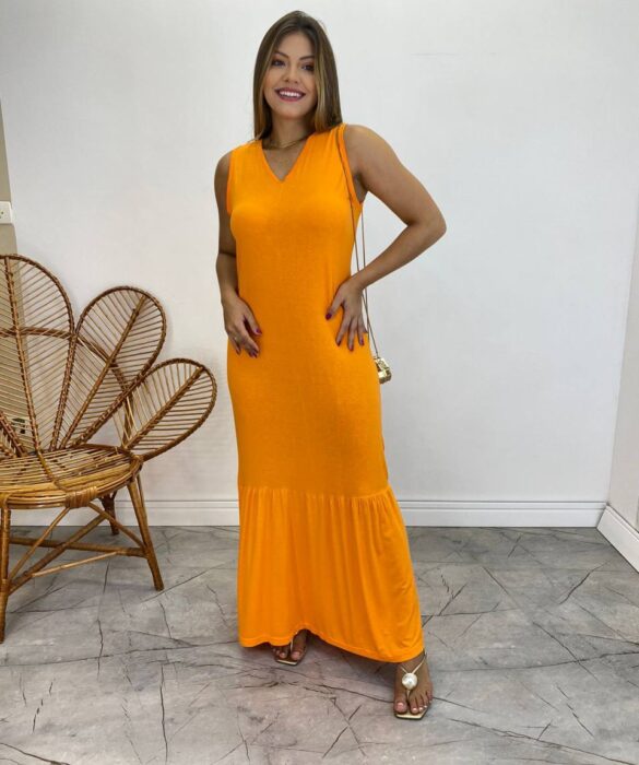 fernandaramosstore com br Vestido Longo de Malha Alça Grossa Laranja2