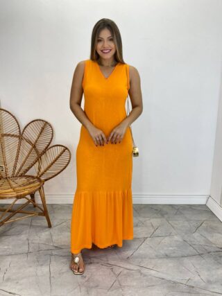 Vestido Longo de Malha Alça Grossa Laranja Fernanda Ramos Store