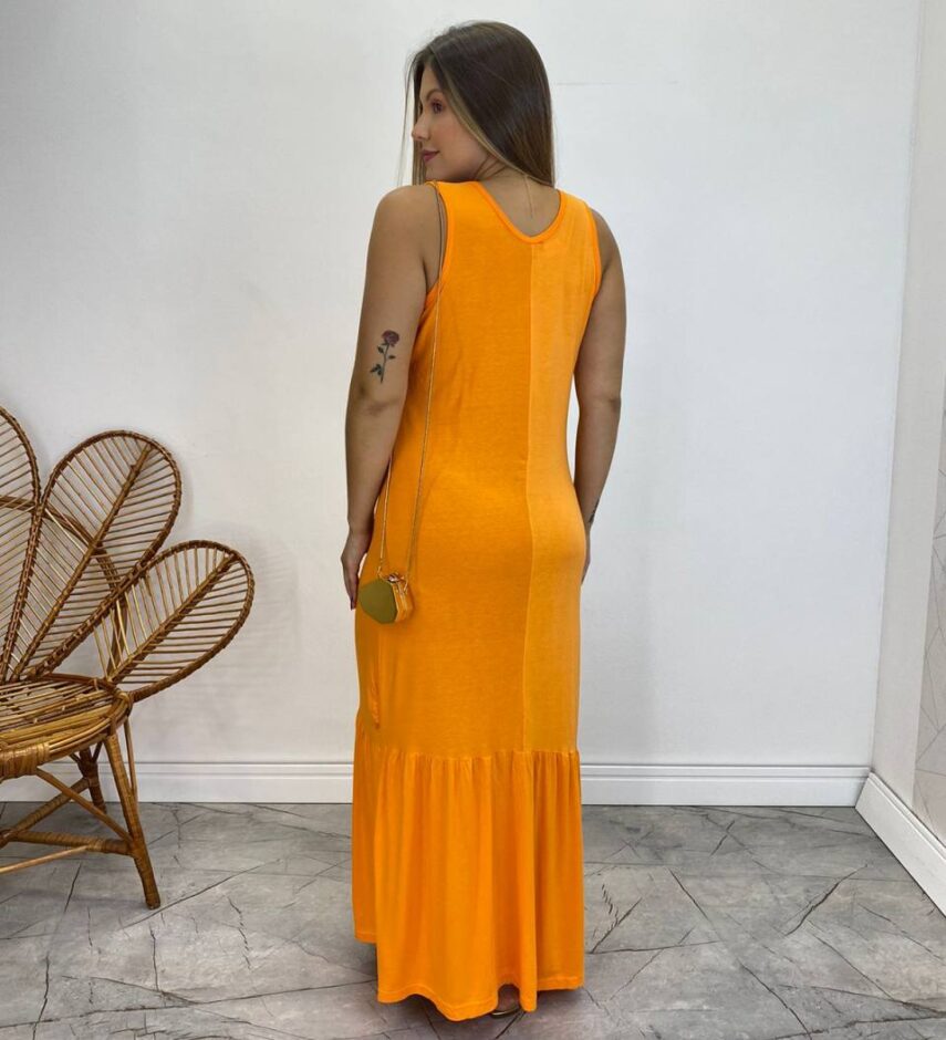 Vestido Longo de Malha Alça Grossa Laranja - Fernanda Ramos Store