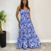 Vestido Longo Laísa sem Bojo com Lastex Estampado Azul - Fernanda Ramos Store