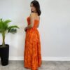 Vestido Longo sem Bojo com Lastex Estampado Laranja - Fernanda Ramos Store